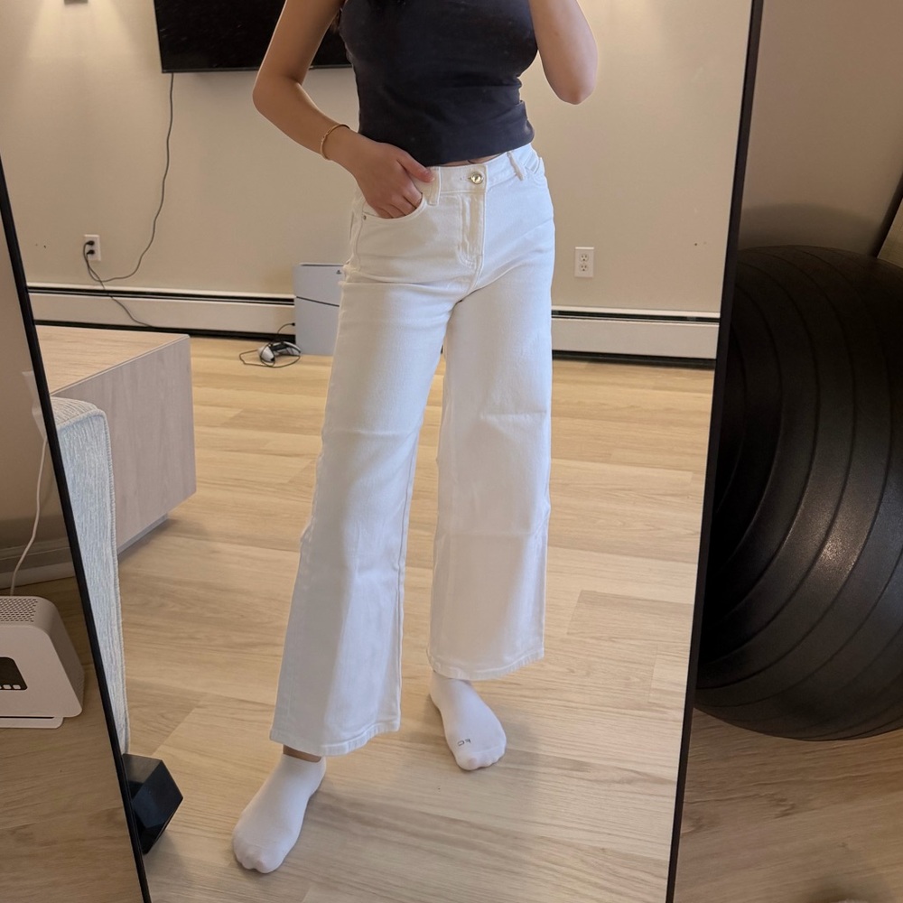 Zara White Wide-Leg High-Rise Jeans